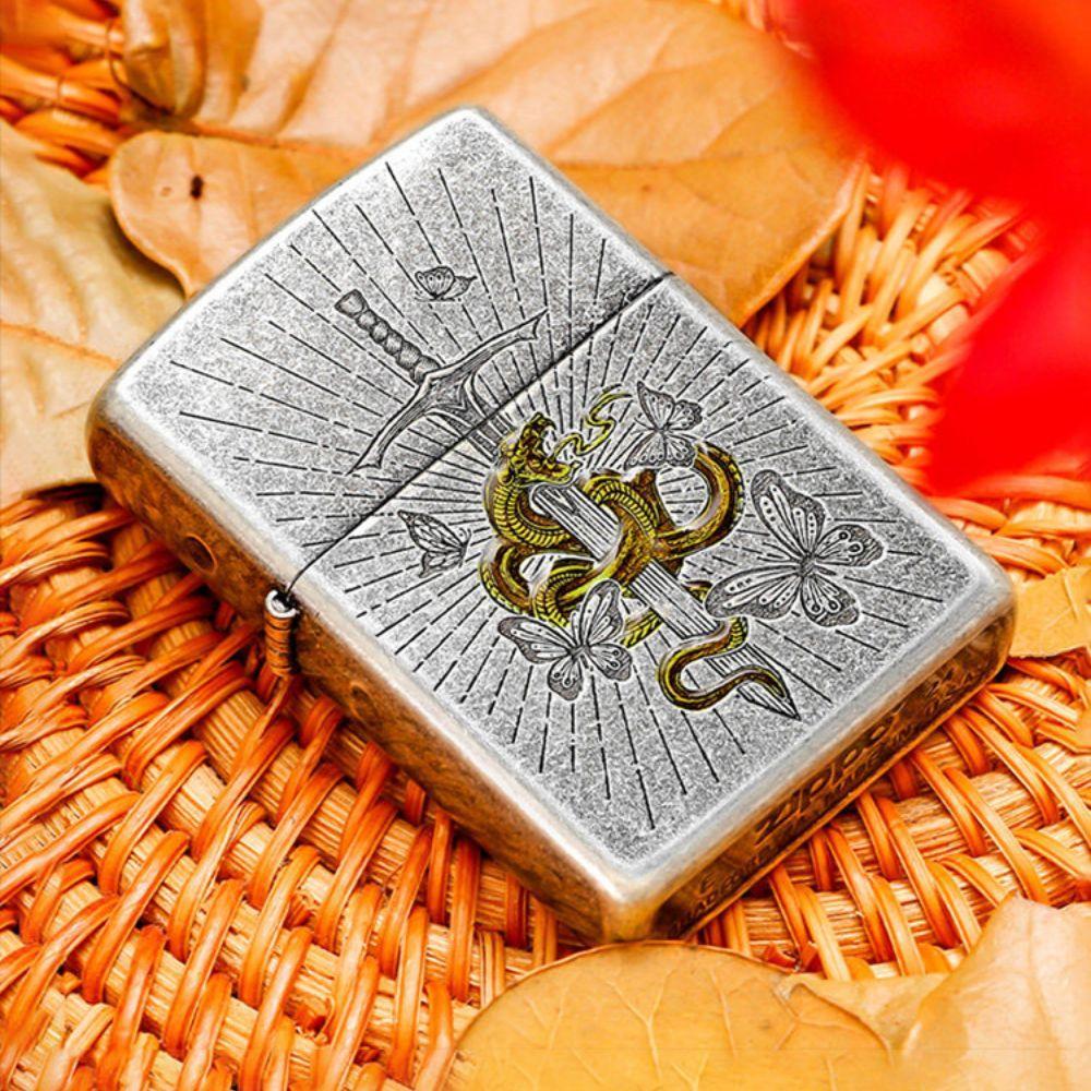 zippo 지포 기름 라이터 뱀검 입체 각인 생일 기념일 발렌타인데이 선물 - 상세 이미지 4