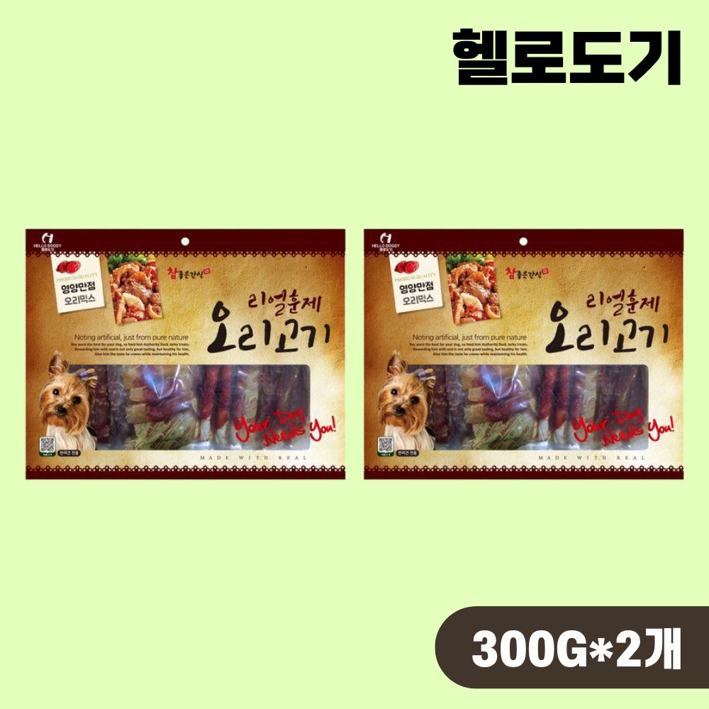 헬로도기 리얼훈제 사시미 애견 대용량 강아지간식 오리믹스, 300g, 2개 - 상품 이미지