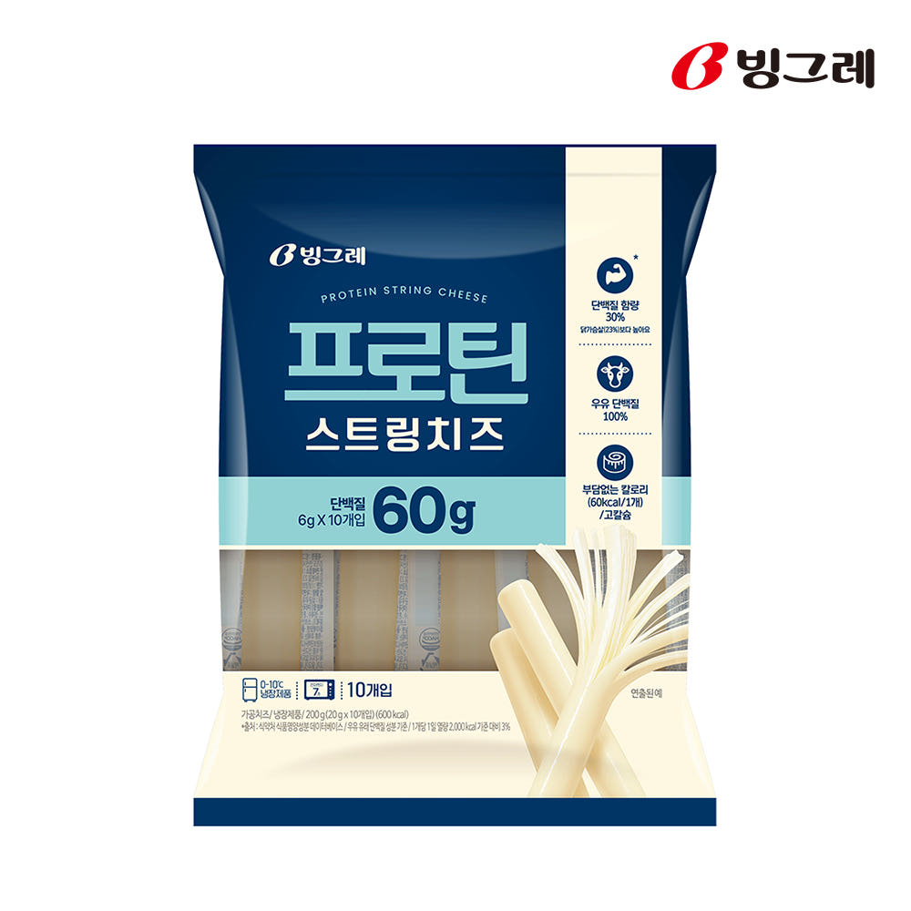 빙그레 프로틴 스트링치즈 10개입 x 3팩 600g 스트링치즈 - 상품 이미지