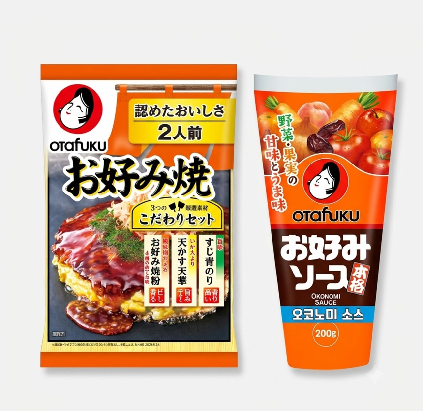 오타후쿠 오코노미야끼 만들기 키트 2인분(분말+오코노미소스 포함) 믹스 분말 일본 텐까스 - 상세 이미지 2