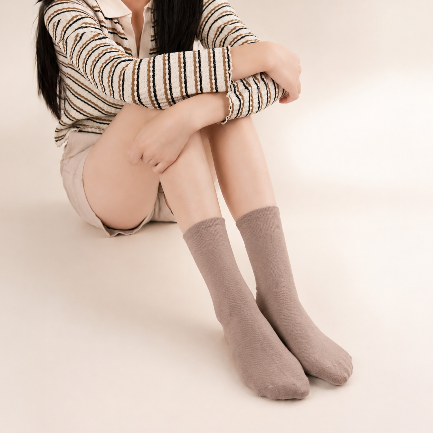 더빨강양말 여성 크리미 무지 롱 양말 10켤레 - 상세 이미지 2