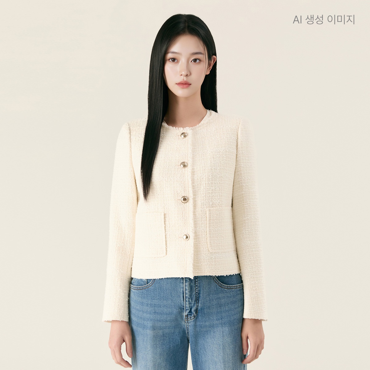로엠 라운드넥 트위드 수술자켓 RMJKG23S11
