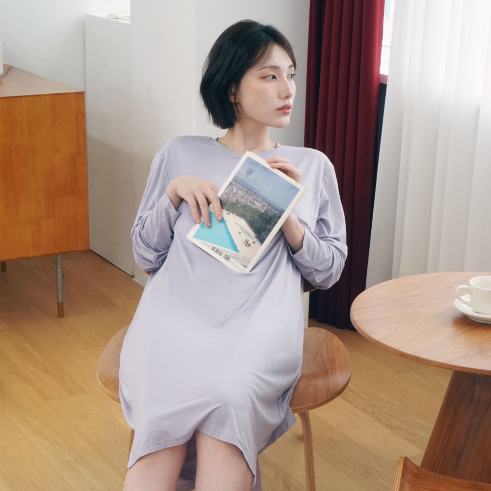 캡내장 원피스 잠옷 노브라 파자마 모달 루즈핏 임산부잠옷 보통의날들 - 상세 이미지 3