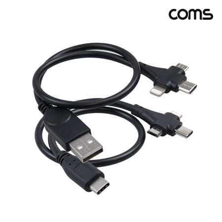 빠른배송 Coms IK067 3in1 멀티 케이블 30cm 세트 충전 데이터 전송 C타입, iOS 8핀, 마이크로 5핀