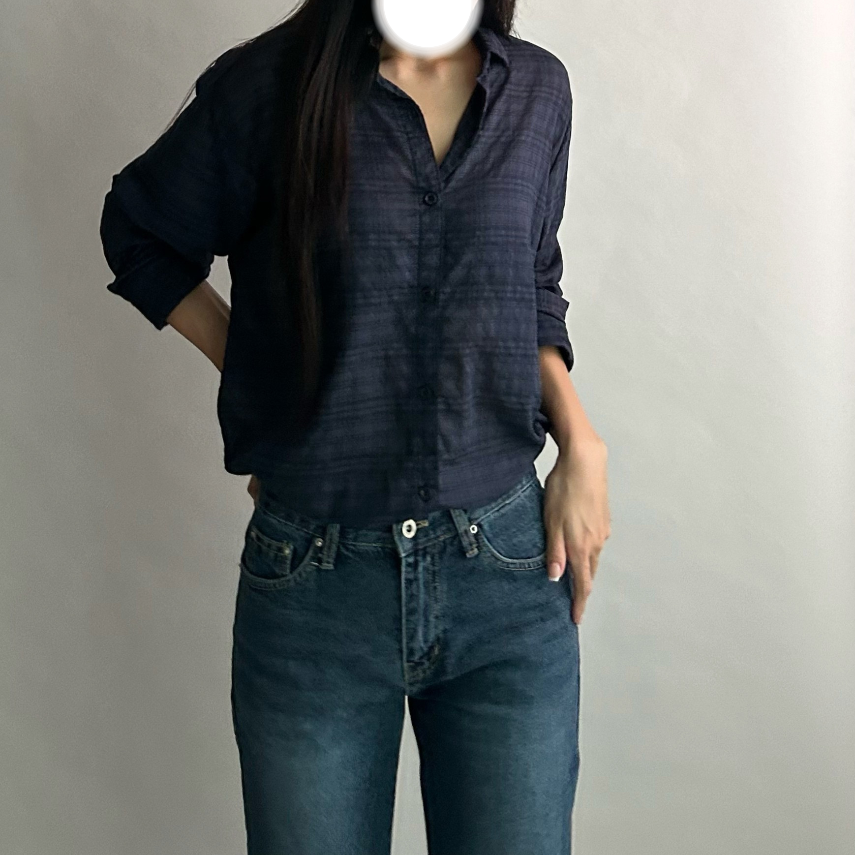 체크 셔츠 남방 여성 루즈핏 살안타 시스루 이미지 7