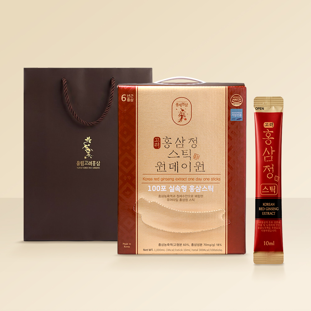 6년근 홍삼정 스틱 원데이원 추석 명절 부모님 선물세트(+쇼핑백증정) 100포, 1개 - 상품 이미지