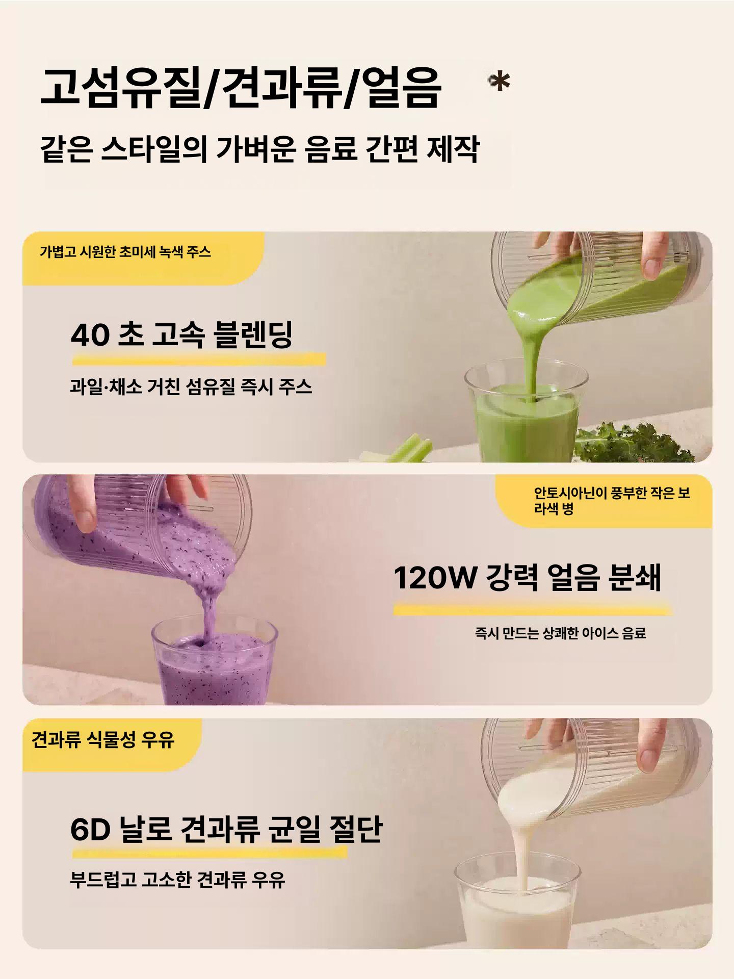 무선 믹서기 휴대용 블렌더 미니 텀블러 소형 화이트 USB 포터블 블랜더 텀블렌더 화이트 무선 블렌더 - 상세 이미지 4