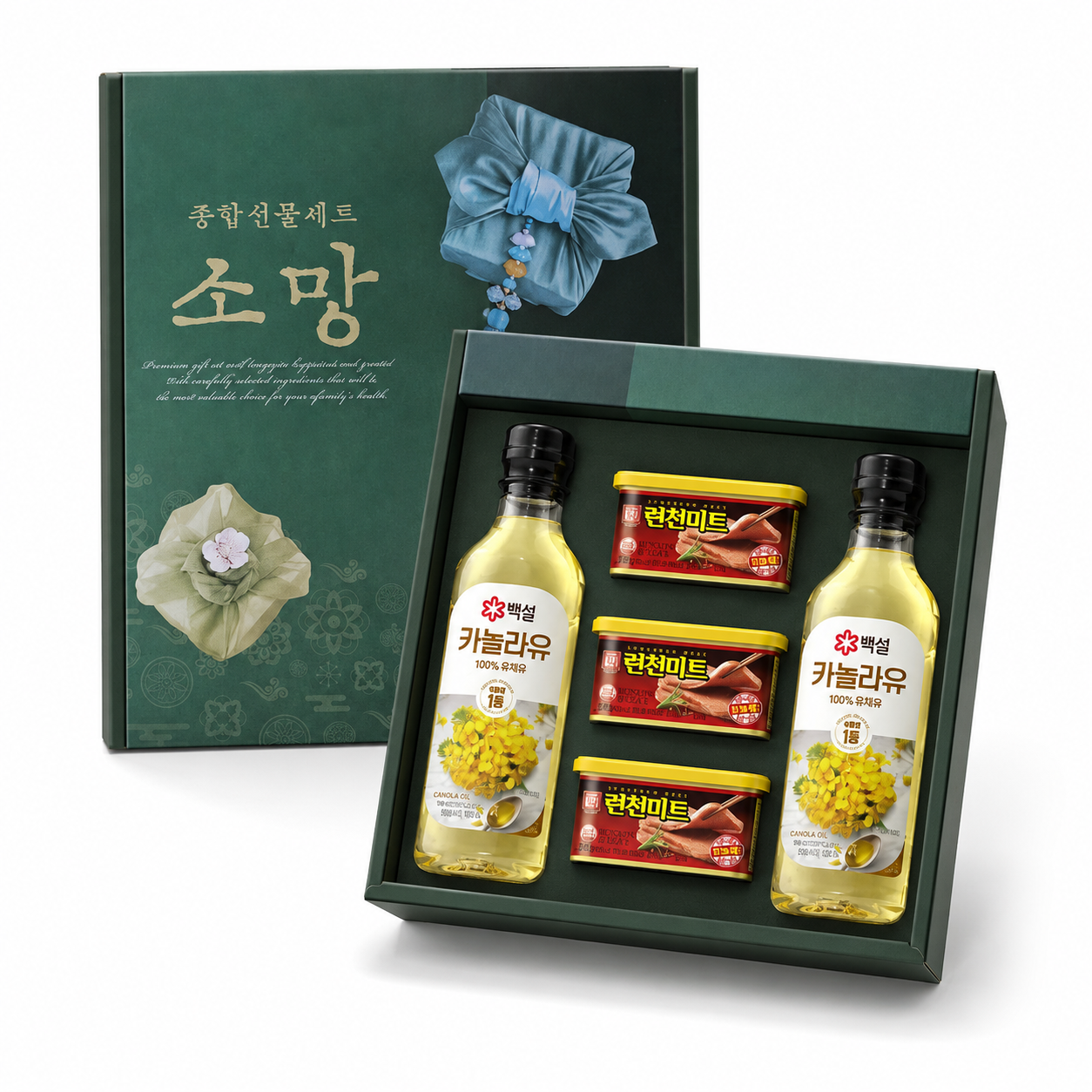 추석 명절 선물세트 백설 카놀라유 500ml 2병 + 한성 런천미트 200g 3캔 1세트 - 상품 이미지
