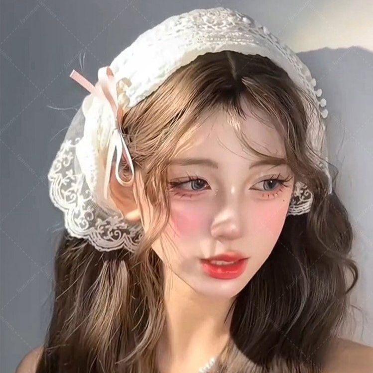 프렌치 레이스 두건 여성 헤어 밴드 스카프 반다나 웨딩 파티 - 상품 이미지