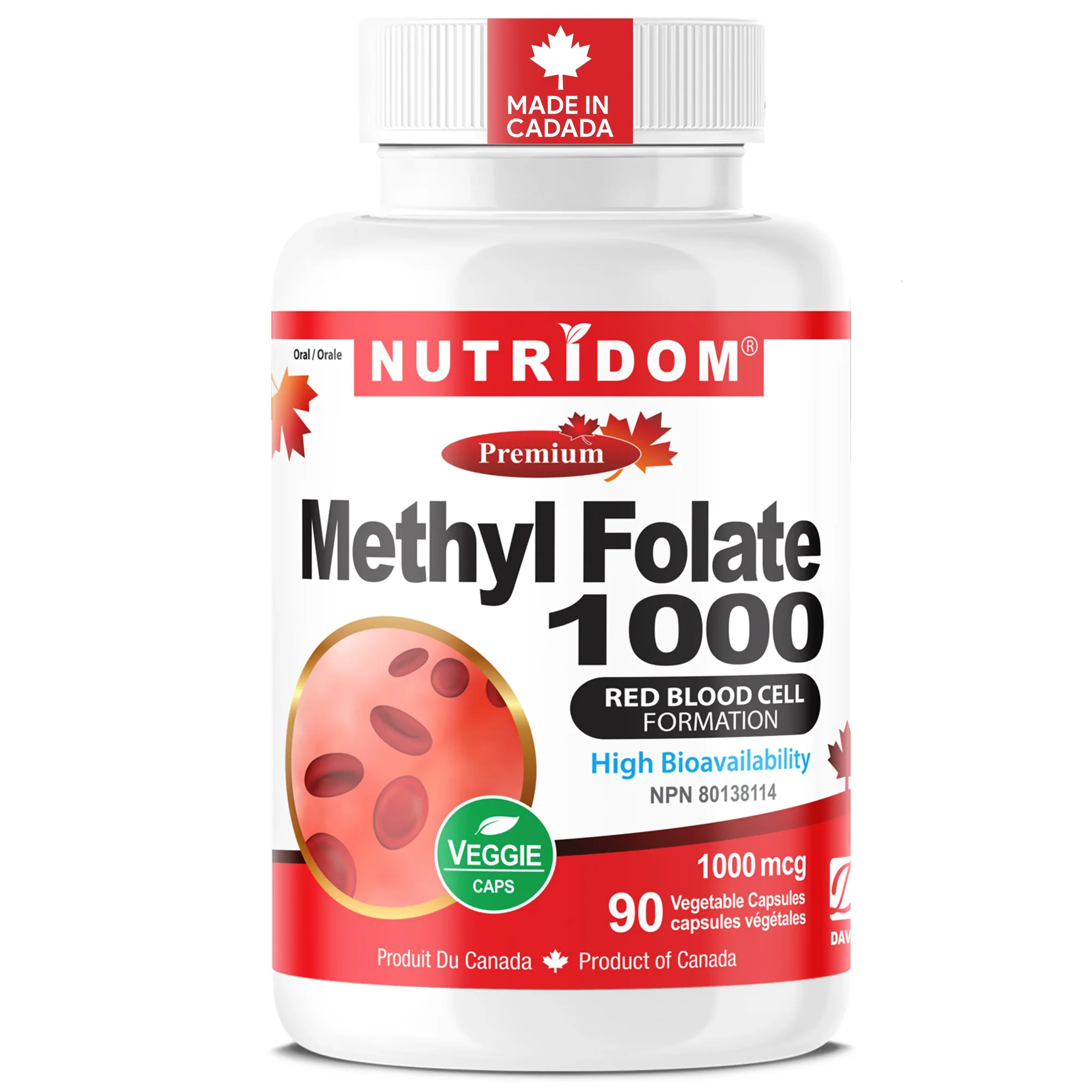 뉴트리돔 활성 엽산 메틸폴레이트 1000mcg 식물성 90캡슐 N321 - 상품 이미지