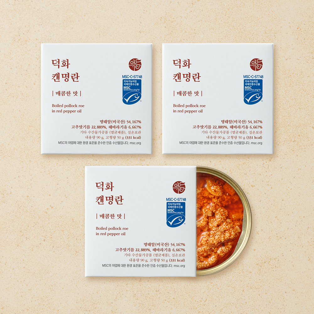 [리뉴얼] 덕화명란 캔명란 매콤한맛 3캔X90g (무색소 저염 무보존료 무발색제 통조림) - 상품 이미지