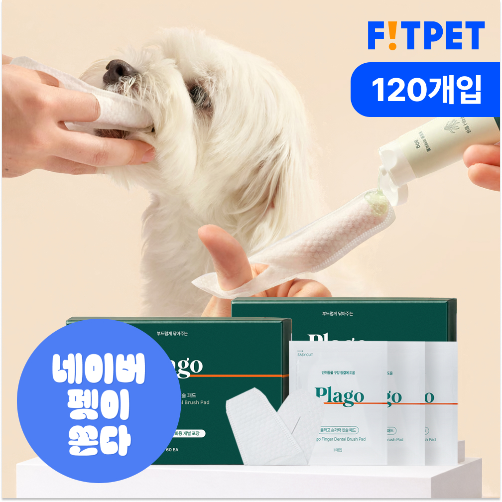 플라고 손가락 칫솔 패드 강아지 고양이 양치 입냄새 치석 관리 일회용 60개입, 2개 - 메인 이미지