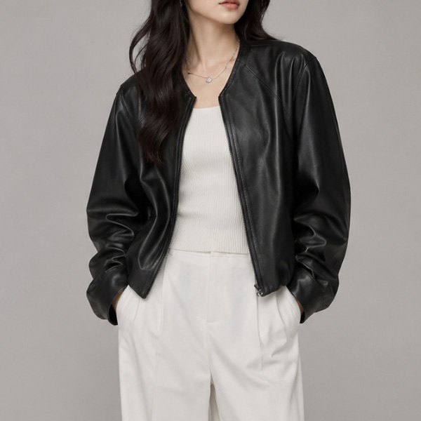 하프레더 자켓 천연 양가죽자켓 리얼 라이더 봄버 블루종 가죽자켓 - 상품 이미지