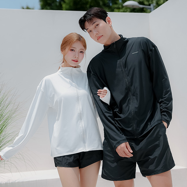 크라시앙 선핏 커플 집업 래쉬가드 빅사이즈 오버핏 루즈핏 남녀공용 수영복세트 - 상품 이미지