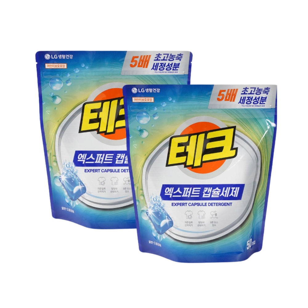 테크 엑스퍼트 캡슐세제 리필 50개입 x 2개 일반드럼겸용 세탁세제 - 상품 이미지