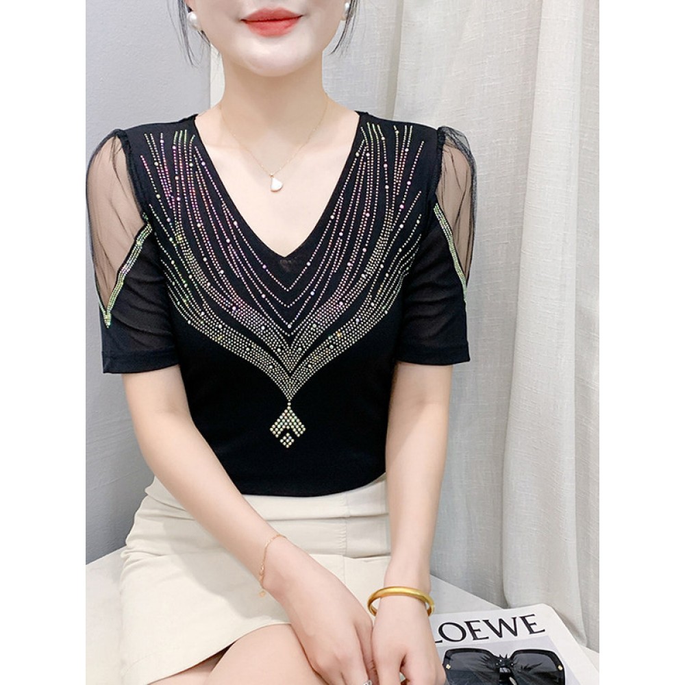 라인댄스 상의 여성 라틴댄스 공연복 무대 댄스의상 블랙 - 상품 이미지