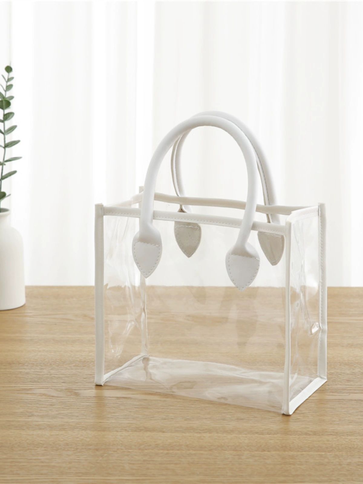 손잡이 투명 PVC 가방 답례품 비닐백 화이트소형19x22 .5x11 CM - 상세 이미지 3