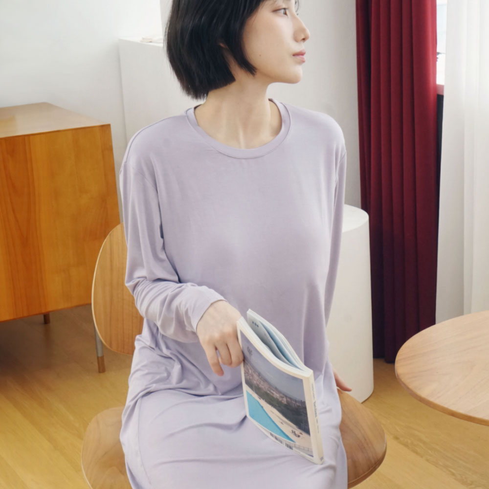 캡내장 원피스 잠옷 노브라 파자마 모달 루즈핏 임산부잠옷 보통의날들 - 상품 이미지