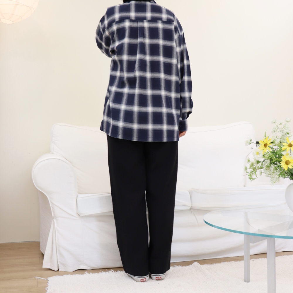 빅사이즈 박시한 체크 포켓 긴팔 셔츠 77 88 가을 체크 남방 자켓 네이비 레드 블랙 이미지 7