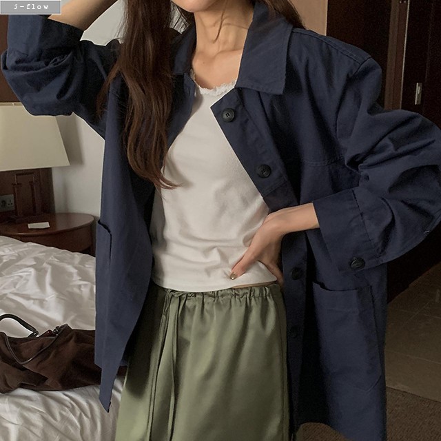 데밋 카라넥 빈티지 오버핏 야상 자켓 2col 가을 봄 워싱 코튼 워크자켓 제이플로우 - 상세 이미지 4