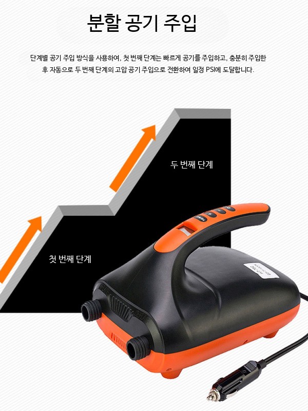 전동 에어펌프 고압 카누 공기주입기 12V 에어텐트 주입 A. 표준 오렌지 블랙 6 노즐 - 상세 이미지 4