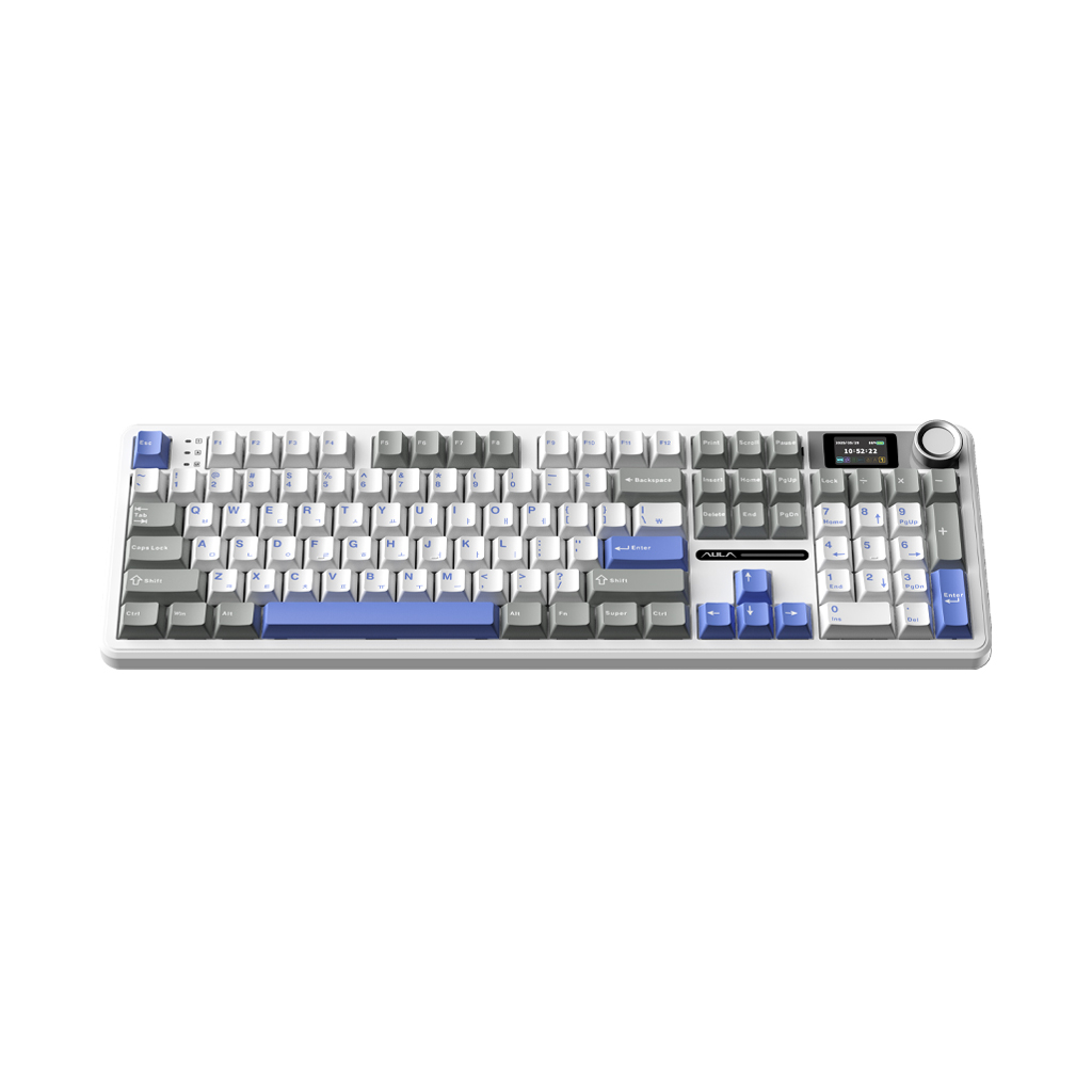 AULA F108Pro 유무선 아우라 독거미 LCD 기계식키보드 국내정품 라벤더 화이트, 저소음 바다축 상품 이미지