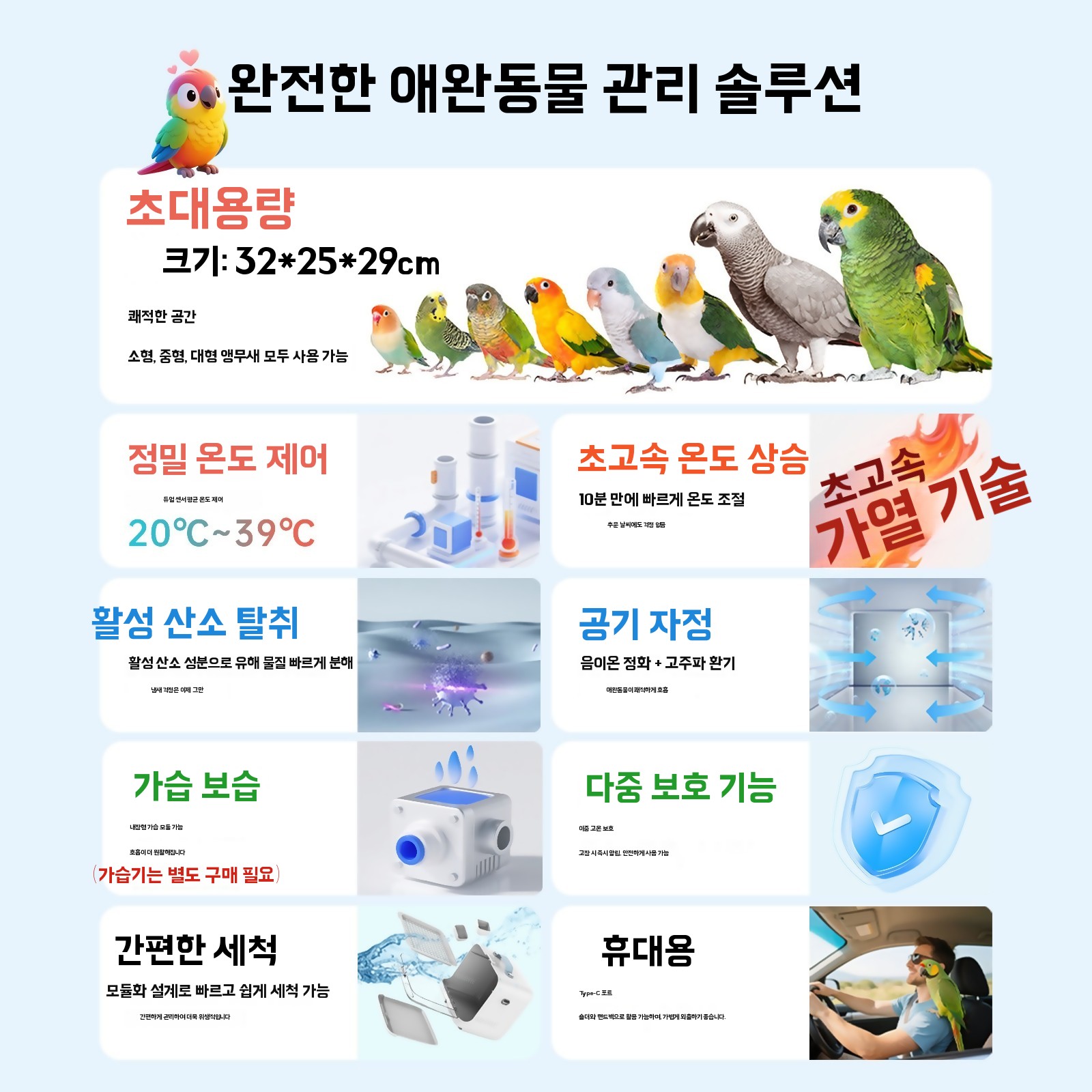 앵무새이동장 보온상자 스마트온도조절기 가습기겸용 조류보온케이지 기본형 - 상세 이미지 2