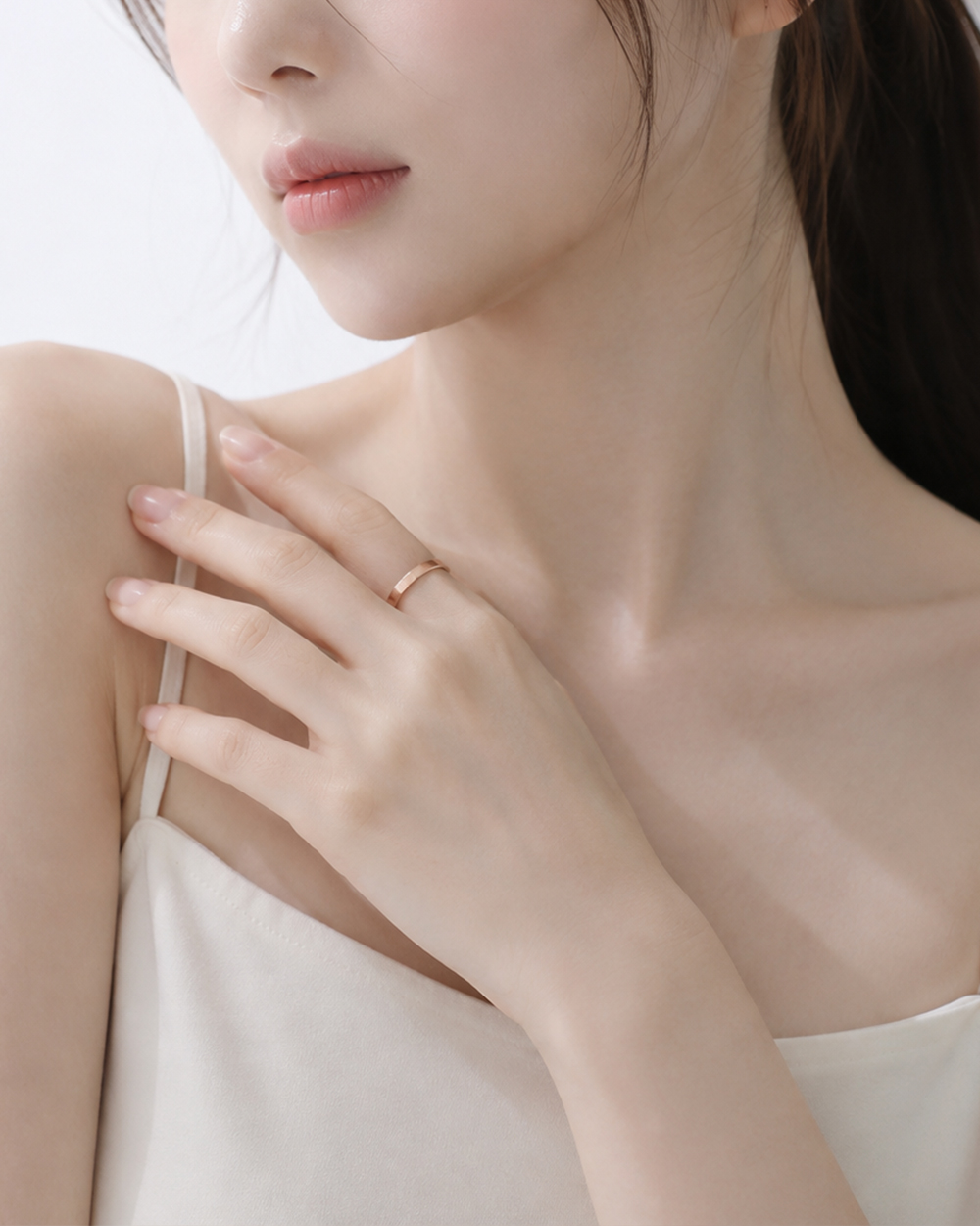 유광 커팅 반지 레이 실크 엥게이지 남녀 여자 친구 선물 스텍킹 레이어드 커플링 데일리 - 상세 이미지 3