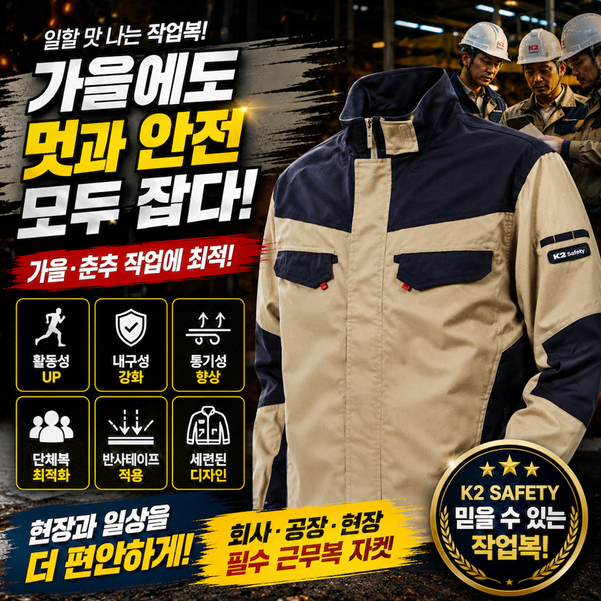 K2 세이프티 봄 가을 단체복자켓 회사 공장 사무실 춘추근무복잠바 노가다 단체 회사복 - 상세 이미지 2
