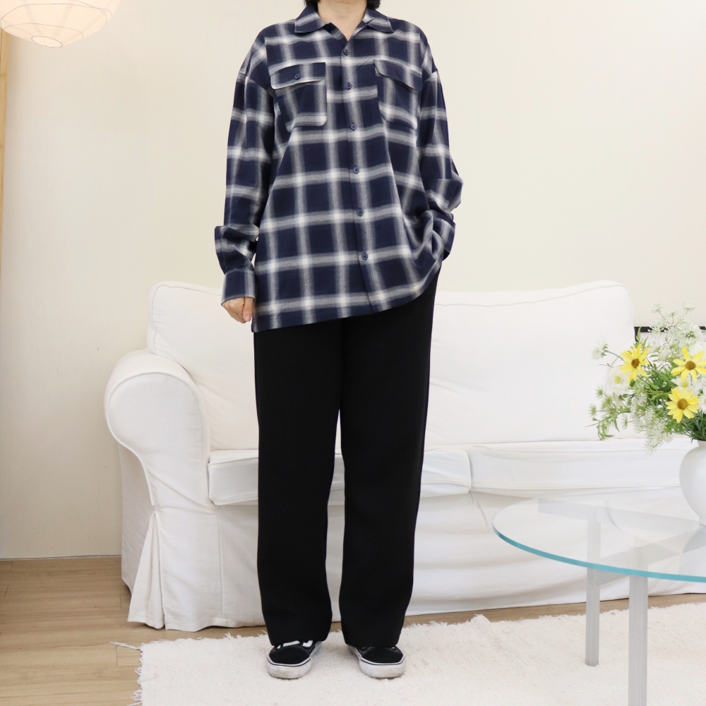빅사이즈 박시한 체크 포켓 긴팔 셔츠 77 88 가을 체크 남방 자켓 네이비 레드 블랙 - 상세 이미지 2