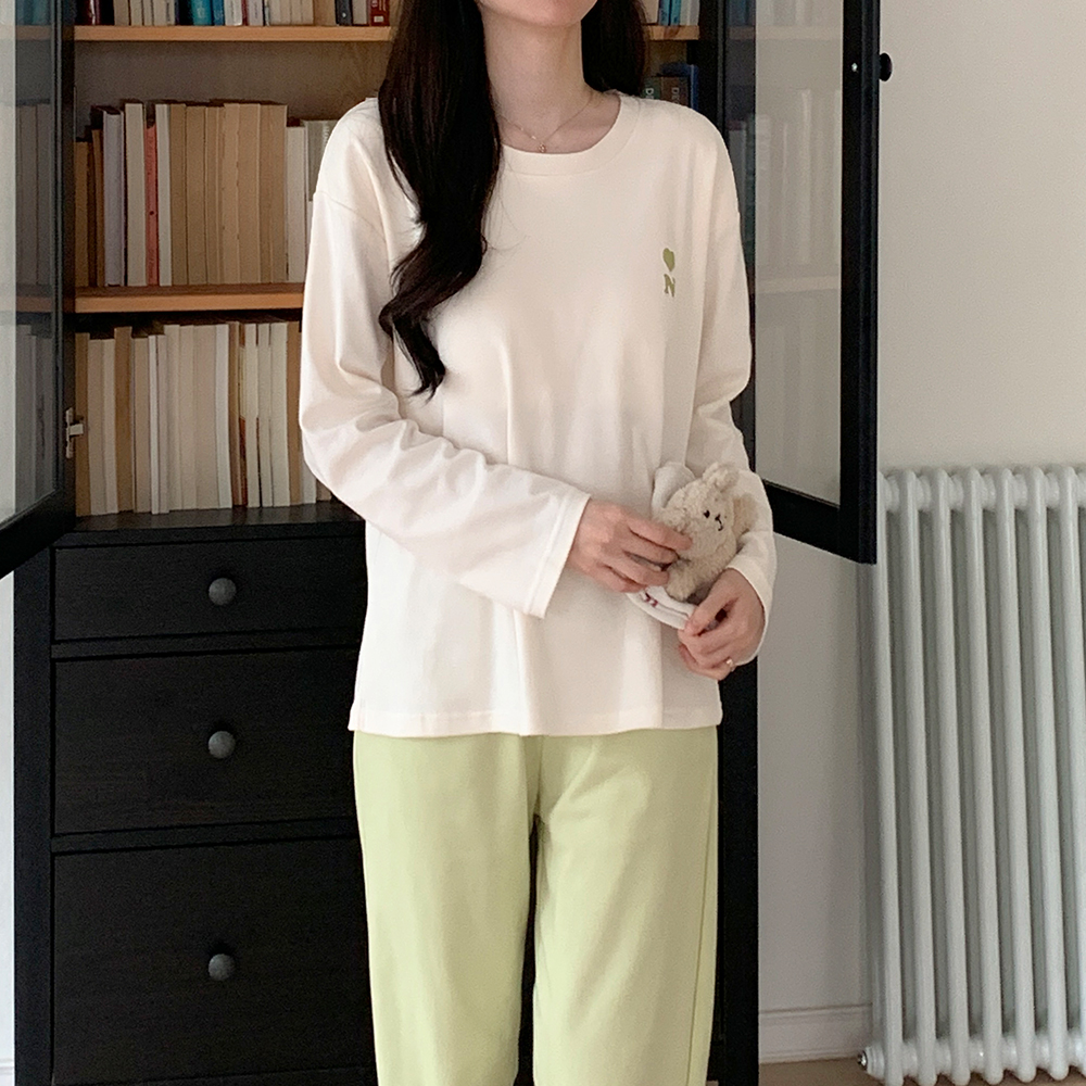 캡내장잠옷 4COLOR 순면 면100 노브라 이너캡 여자 홈웨어 여성 파자마 세트 - 상품 이미지