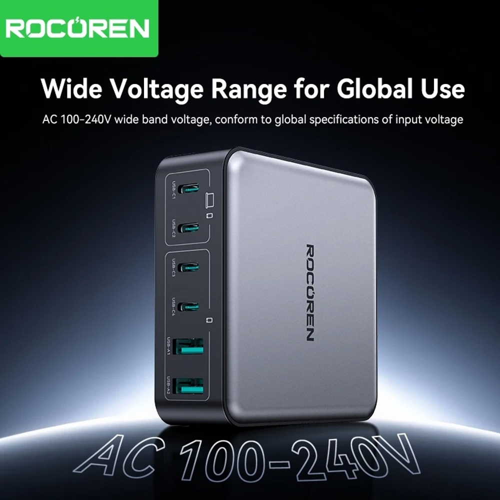 고속 충전기 멀티 충전기 Rocoren 200W GaN PD 270W 6in1 충전스테이션 상품 이미지