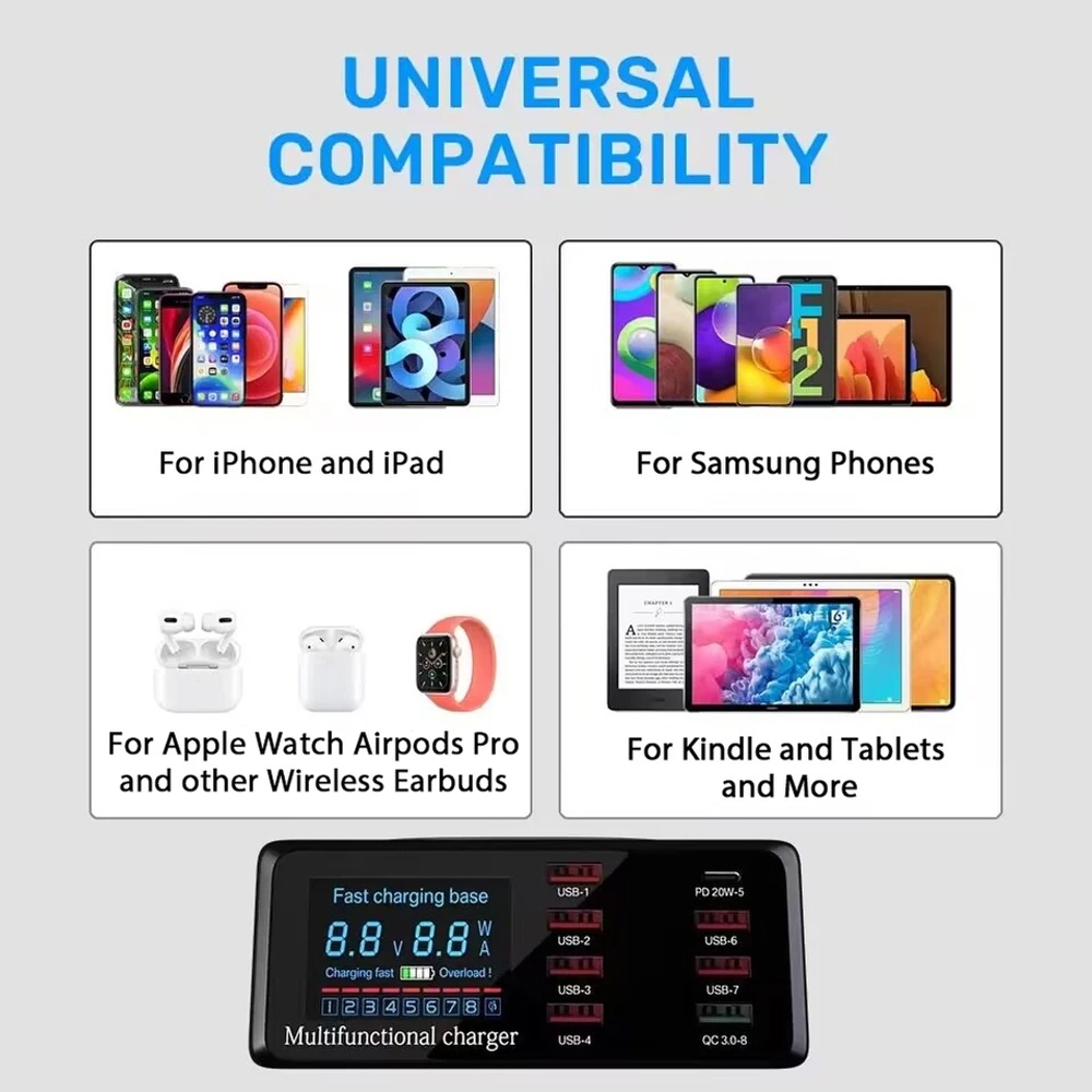 고속 충전기 멀티 충전기 충전스테이션 100W 8포트 무선 충전 QC3.0 PD3.0 상품 이미지
