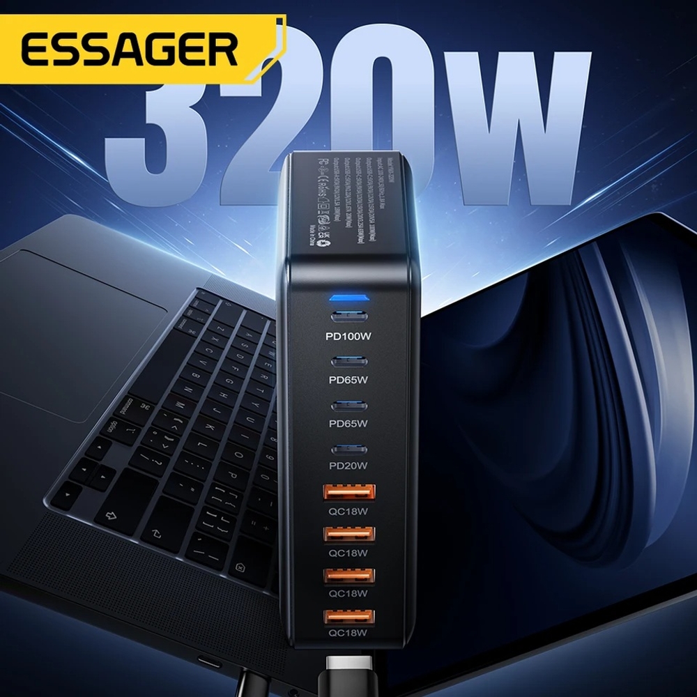 고속 충전기 멀티 충전기 충전 스테이션 320W GaN 8포트 USB 타입C PD 100W 상품 이미지