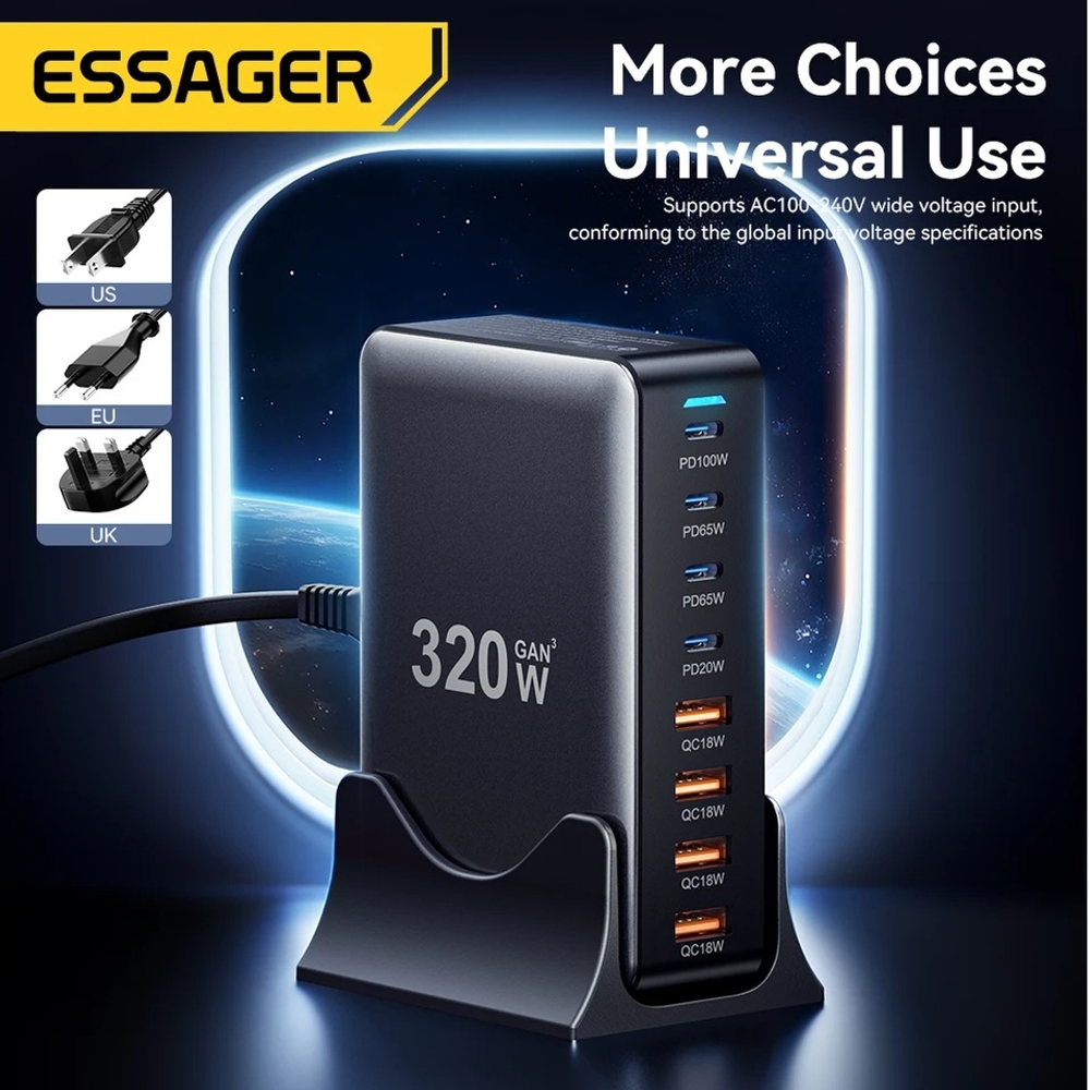 고속 충전기 멀티 충전기 충전 스테이션 320W GaN 8포트 USB 타입C PD 100W 상품 이미지