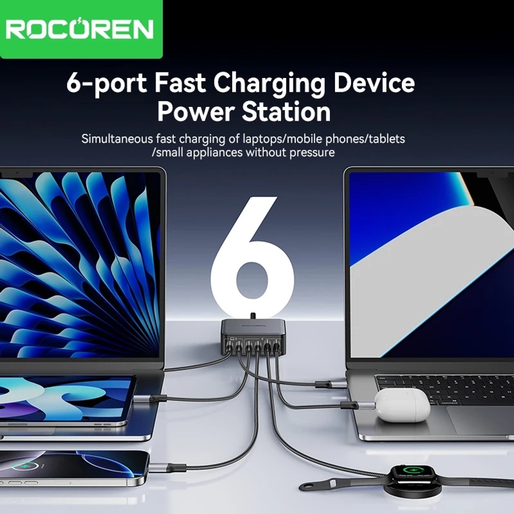 고속 충전기 멀티 충전기 Rocoren 200W GaN PD 270W 6in1 충전스테이션 상품 이미지