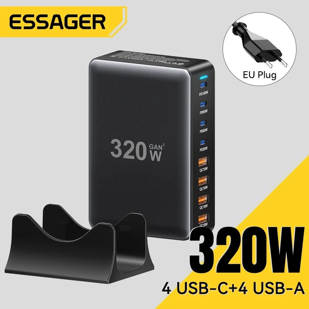 고속 충전기 멀티 충전기 충전 스테이션 320W GaN 8포트 USB 타입C PD 100W 상품 이미지