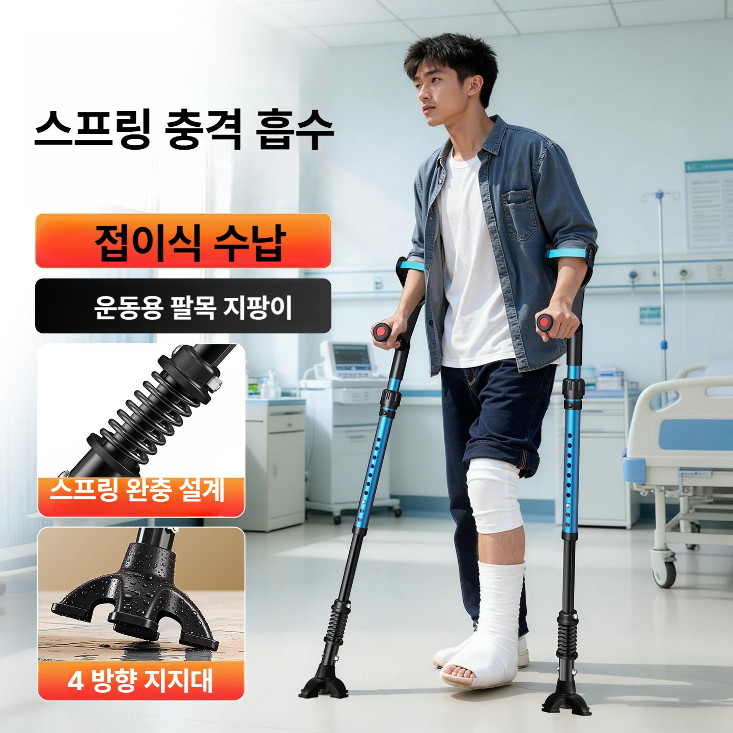 목발 높이조절 알루미늄 충격완화 미끄럼방지 계단 외출용 지지대 A2 2개 세트 - 상세 이미지 2