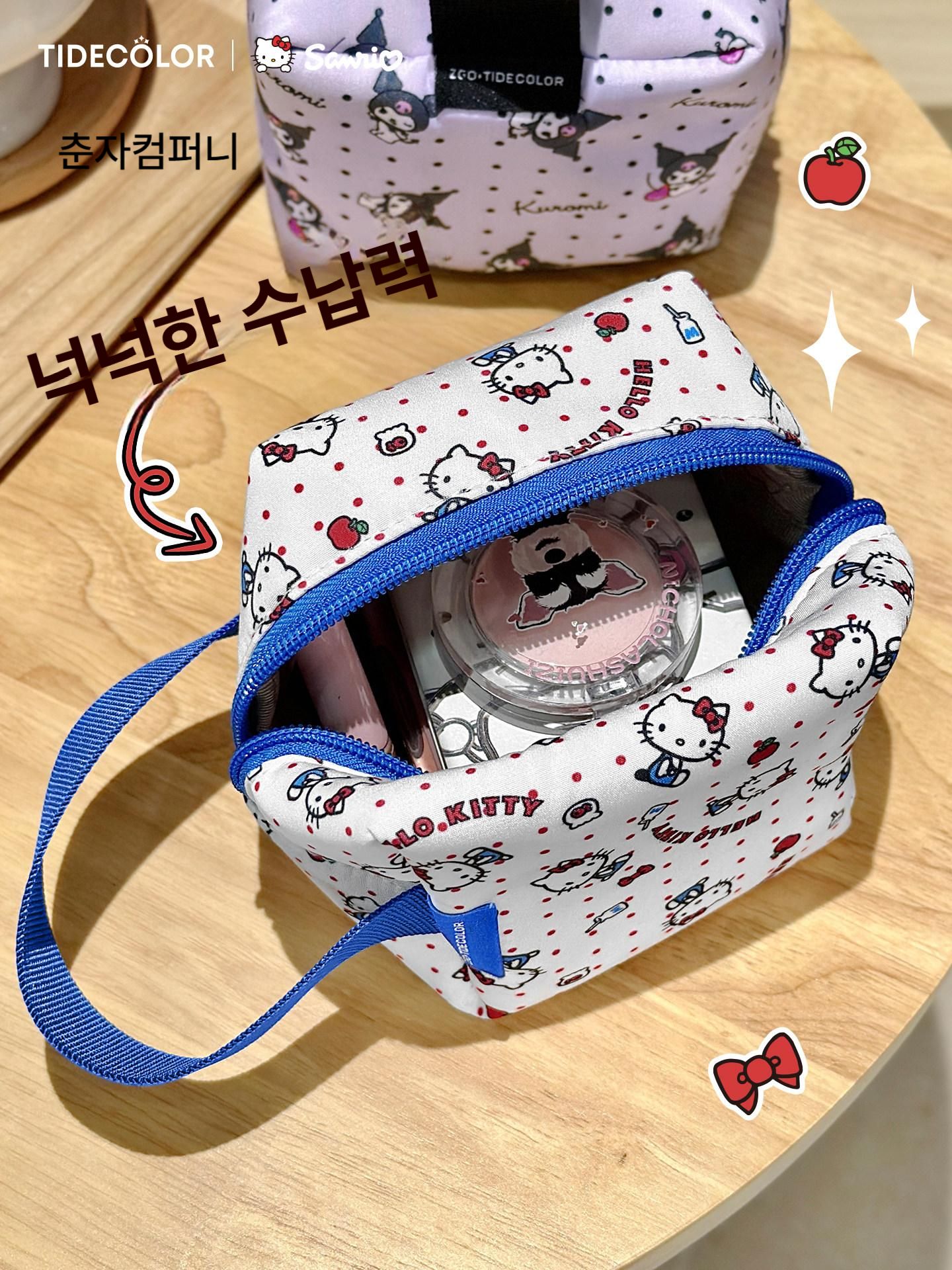 헬로키티 화장품 파우치 미니 핸드백 세면도구 소품 보관 여성용 헬로키티 블루 앤 화이트 - 상세 이미지 3