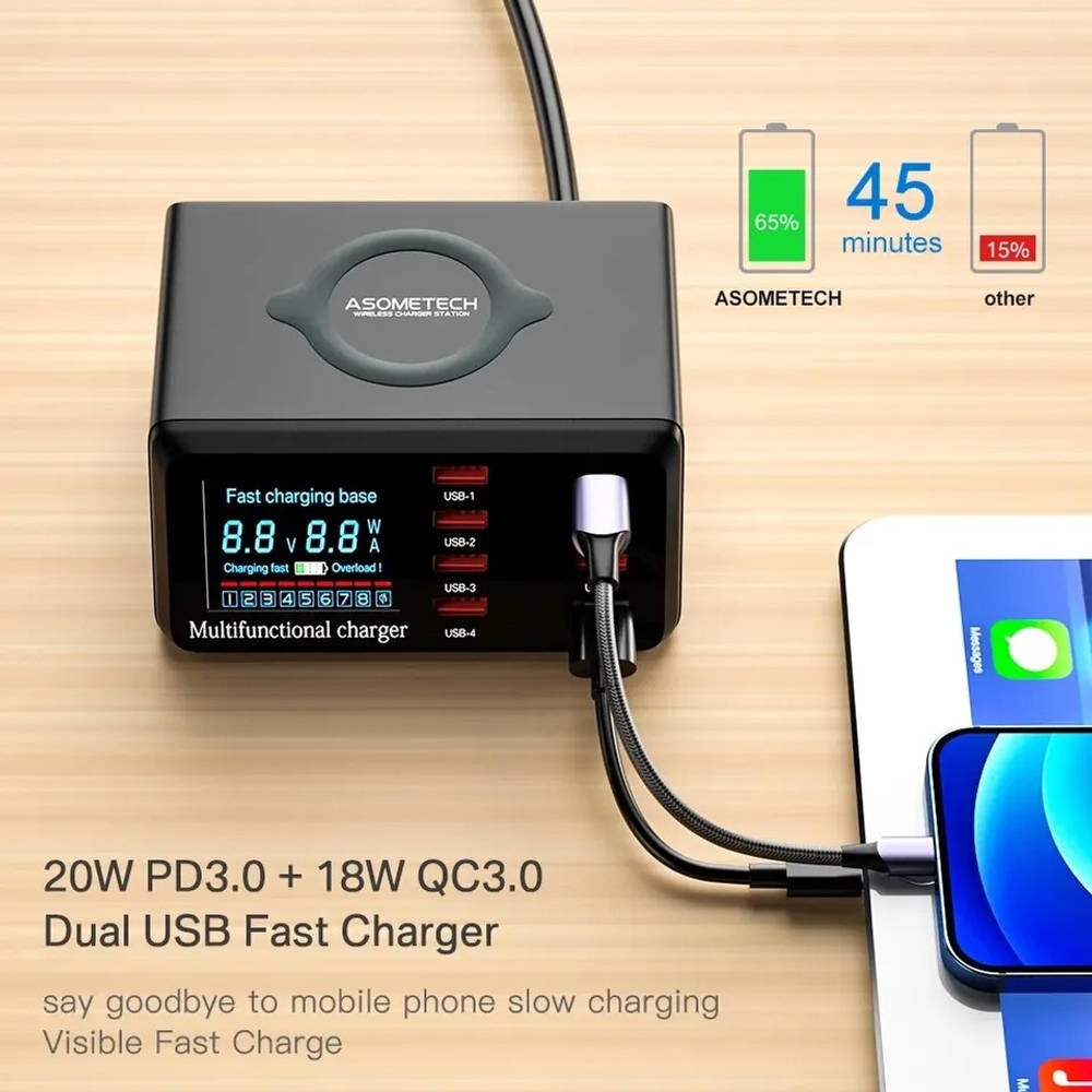 고속 충전기 멀티 충전기 충전스테이션 100W 8포트 무선 충전 QC3.0 PD3.0 상품 이미지