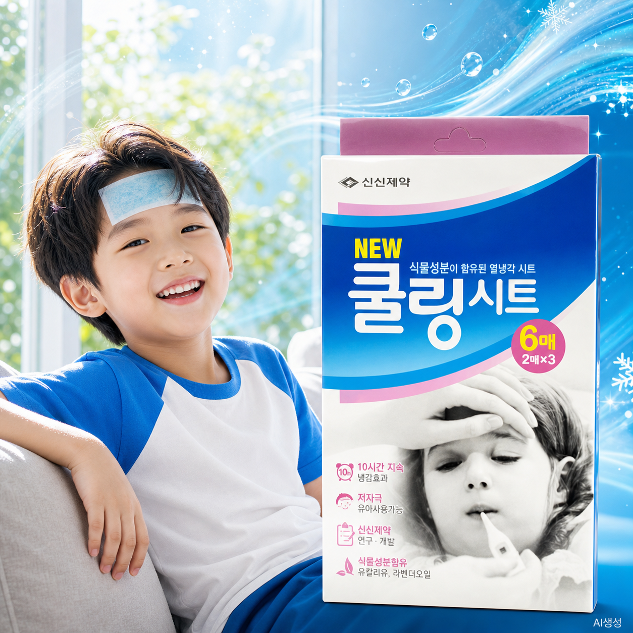 열냉각시트 신신 쿨링시트 아기 약국 열패치 붙이는 해열파스 6매 - 메인 이미지