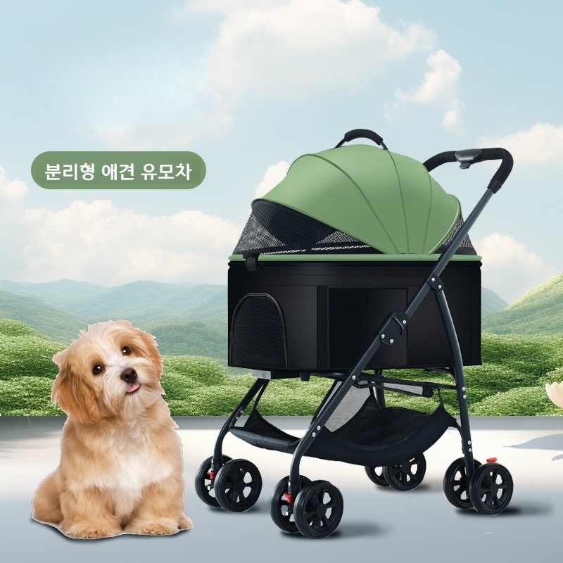 강아지 이동장 애견 유모차 접이식 분리형 747 밀리터리 그린 탈착식 기본 - 상세 이미지 2