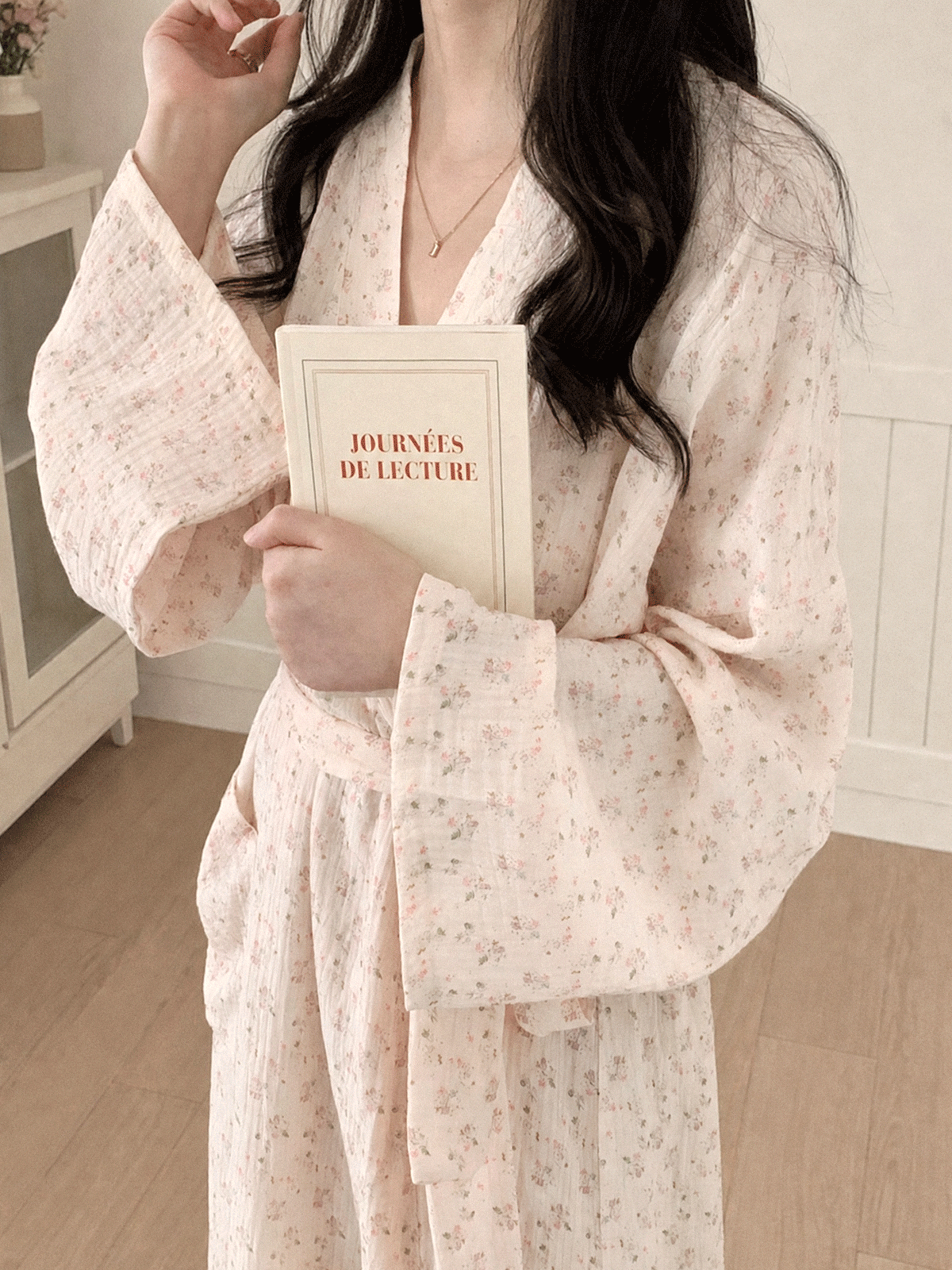 순면 로브잠옷 요루면 샤워가운 스윗로제 나이트 거즈면 홈웨어 - 상품 이미지