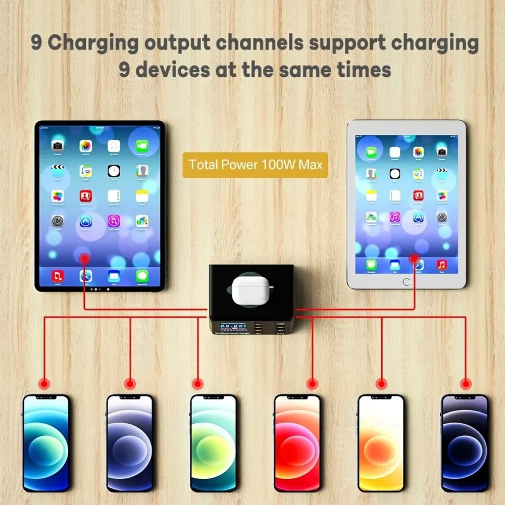 고속 충전기 멀티 충전기 충전스테이션 100W 8포트 무선 충전 QC3.0 PD3.0 상품 이미지