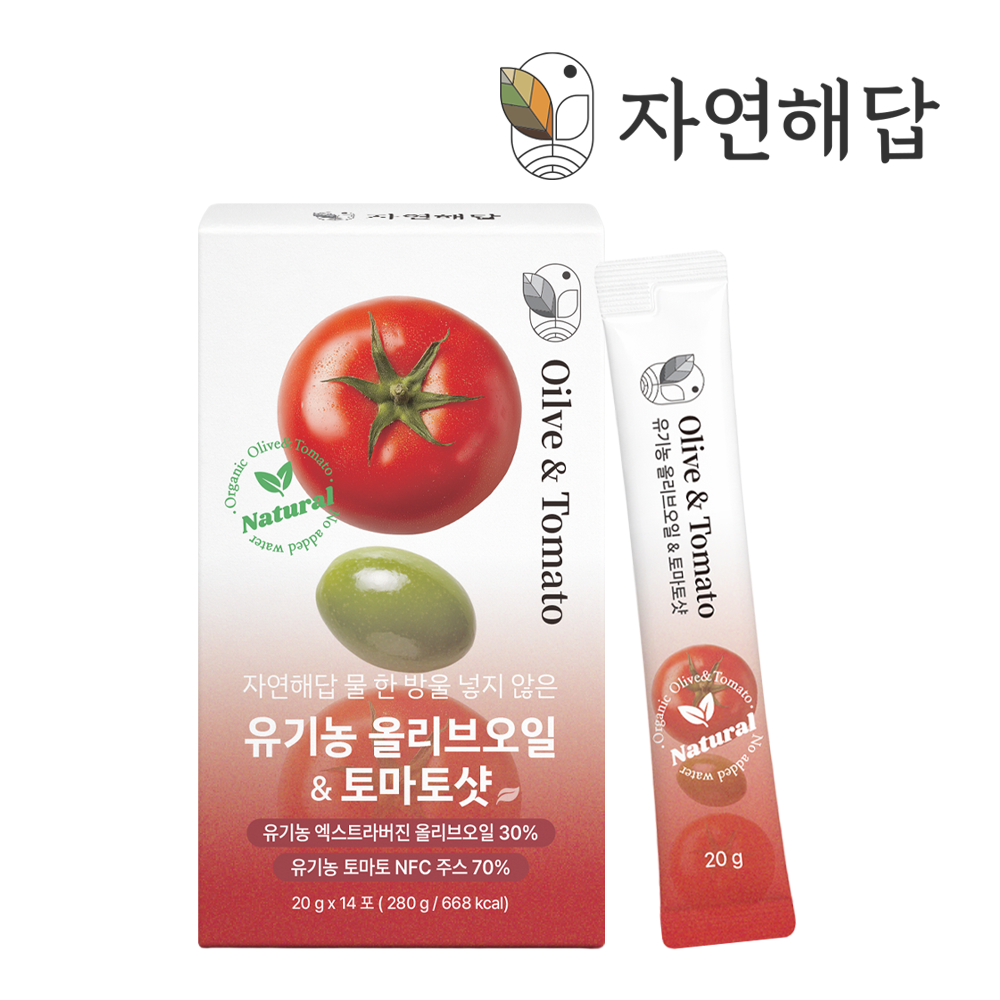자연해답 유기농 엑스트라버진 올리브오일 & 토마토샷 올토샷 20g 14포, 1개 - 상품 이미지
