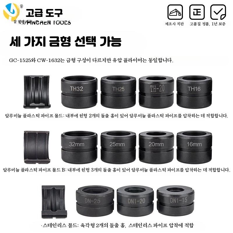유압 파이프 펜치 스테인레스 수도관 배관 압착기 클램핑 렌치 GC-1525 스틸I - 상세 이미지 2