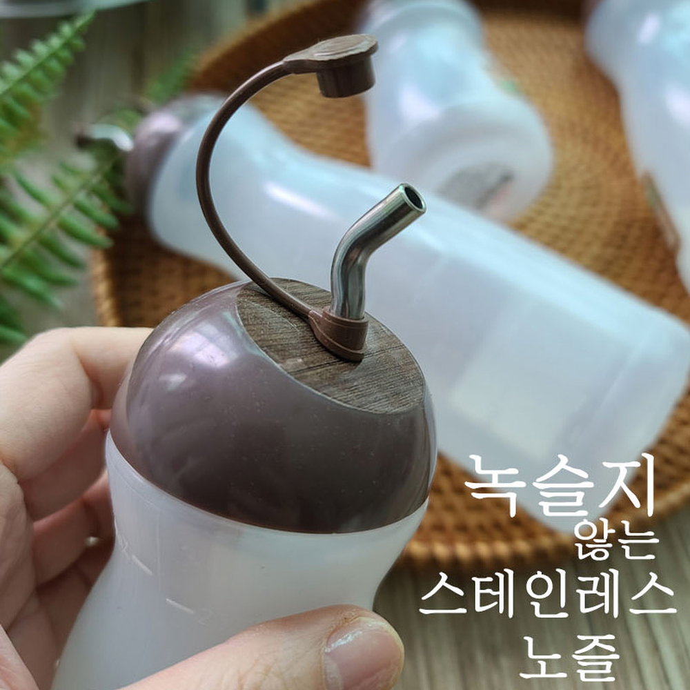 말랑몸체테이블웨어오일병 스텐무늬목국내제작양념병 노즐위생주방정리소스병 500ml - 상세 이미지 2