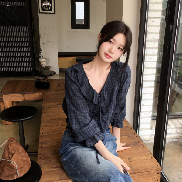 (국내제작) 프릴 러플 스트링 커프스 체크 블라우스 bs8903 가격 추이 아뜨랑스 (국내제작) 프릴 러플 스트링 커프스 체크 블라우스 bs8903 - 최저가 56,000원