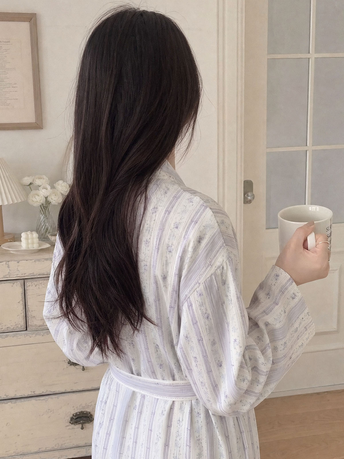 순면 로브잠옷 요루면 샤워가운 라일락 나이트 거즈면 홈웨어 이미지 8
