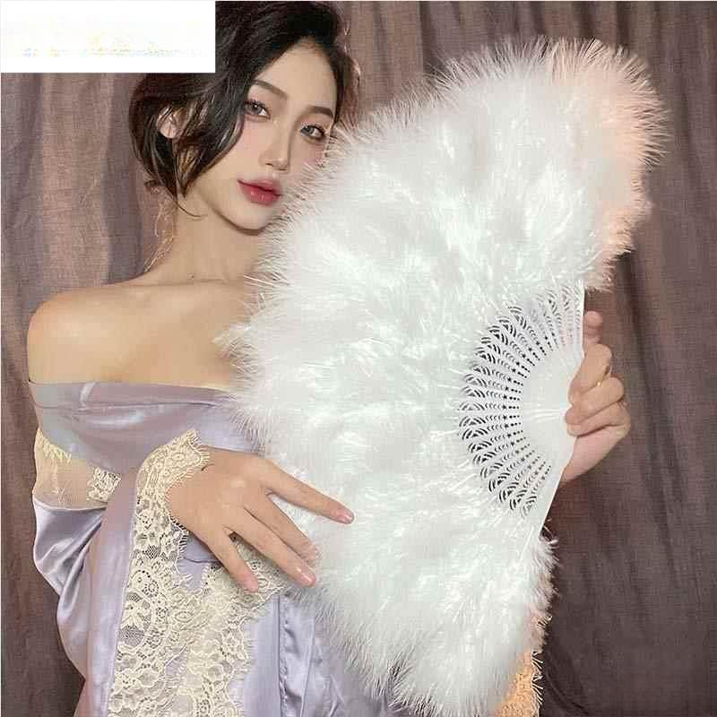 깃털부채 무용 공연 댄스 무대 퍼포먼스 촬영 행사 소품 없음 풀 화이트 25장 레드 펜던트 포함 - 상세 이미지 2